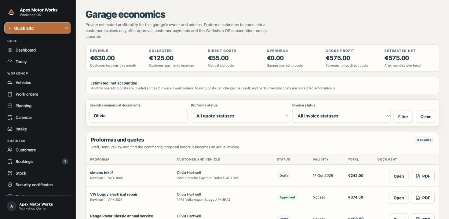 Quotes & invoices — Example workspace with fictional demo data