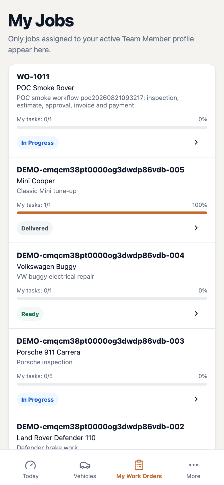 Workshop OS mobile workspace with a simple getting started workflow